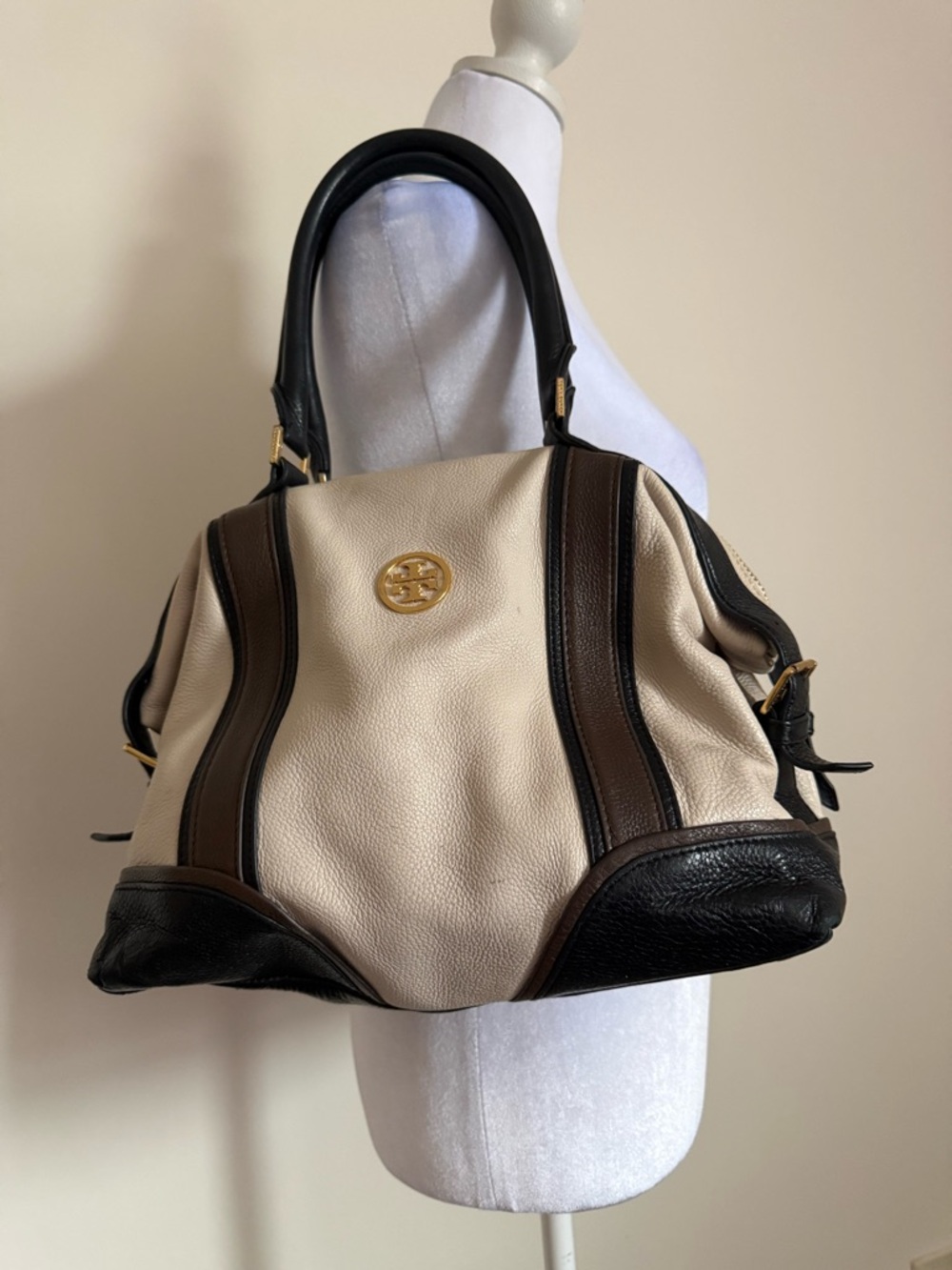 Tory Burch Cream, Brown & Black Leather Ally Satchel